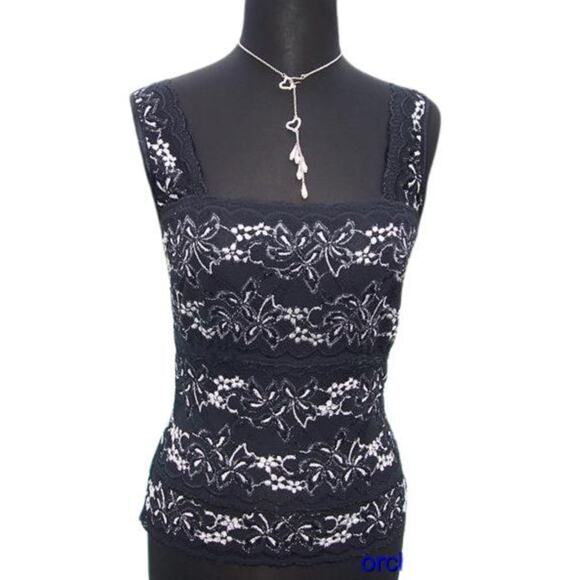Cache Sheer Illusion Lace Mesh Cami Top New Black White Stretch NWT $98 - Picture 2 of 4